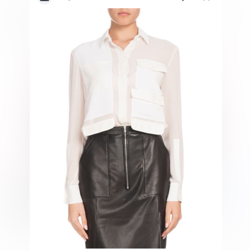 ALTUZARRA Button-Down Long-Sleeve Silk "Georgette Blouse" IVORY Small